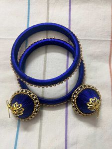 Blue Silk Thread Bangles &amp; Jhumka Earrings