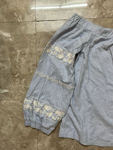 Light Blue Off-Shoulder crop Embroidered Top