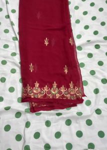 Maroon Embroidered Georgette Saree