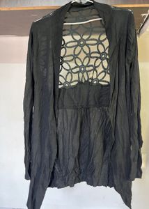 Black Floral Crochet Cardigan