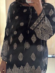 Black Kurta with White Paisley Print