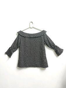 Designer Black - White Polka Dot Boat Neck Top