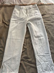Light Wash Split Hem Wide Leg Jeans