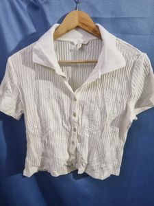 H&M White Button-Up Crop Top