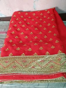 Red &amp; Gold Embroidered Fabric