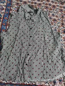 Striped floral print button-up shirt