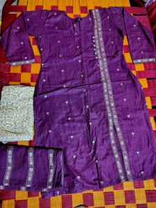 Purple Kurti with Pants and Scarf Set