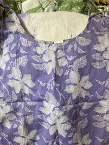 Pretty Purple Floral cotton short kurti with jeans