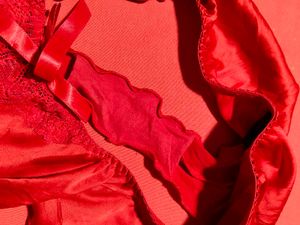 George Red Satin Frill Lace Thong Panty