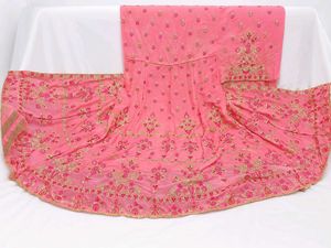 Pink Embroidered Unstitched Anarkali Suit
