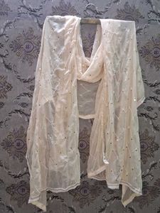 Elegant Cream Sequined Dupatta of 1