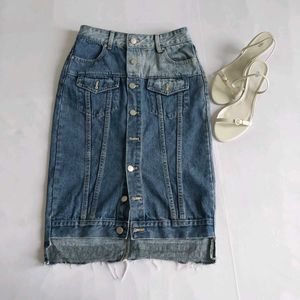 Denim Midi Skirt with Button-Up Front