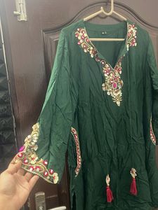 Emerald Green Flowy Ethnic Suit