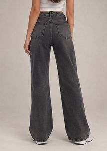Charcoal Black High-Waisted Ripped Wide-Leg Jeans