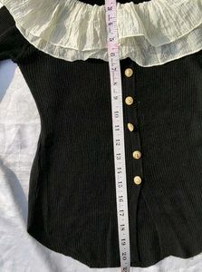 Elegant korean Ruffle Collar Knit Top