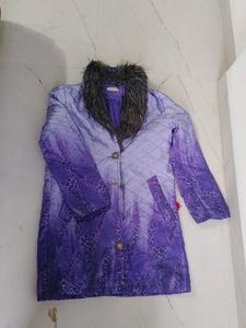 Quilted Purple Ombre Jacket with Faux Fur Collar