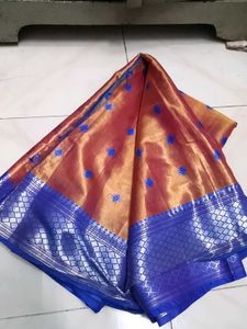Beautiful Orange and Blue Saree with blouse