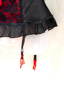 Black Lace Garter Belt with Red Bow