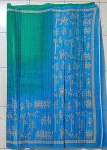 Fancy Blue And Green Beautiful Saree Uncut Blouse.