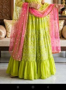 Vibrant Lime Green Embroidered Skirt and dupatta