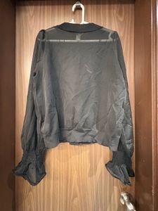 Sheer Black Bell Sleeve Blouse