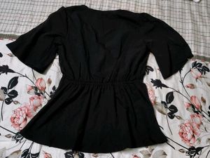 Chic Black Wrap Peplum Top