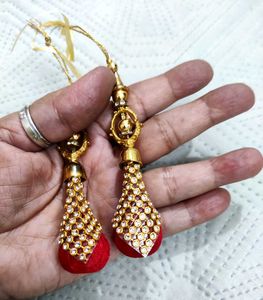 Ethnic Gold &amp; Red Tassels set of 4( Latka