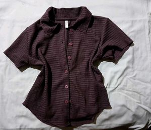 Textured Button-Up Short Sleeve Top
