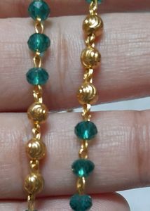 Green Crystal and Golden Design Beads Long Chain