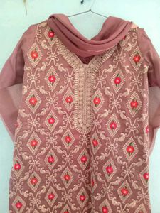 Embroidered Kurta Set with Dupatta and Salwar