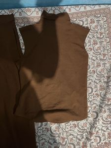 Brown Sleeveless co krd set with Matching Pants