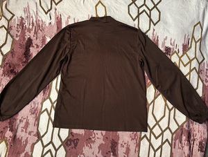 Brown Tie Neck Long Sleeve Top