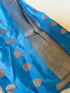 Stunning Blue Silk Saree with Gold Border