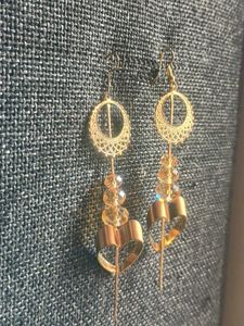 Elegant Gold Heart Dangle Earrings