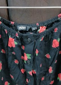 Black Floral Print Puff Sleeve Top for Summer
