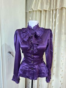Purple Ruffled Satin Blouse