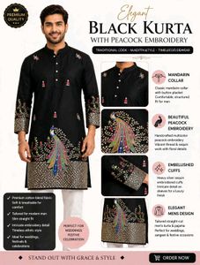 Elegant Black Kurta with Peacock Embroidery