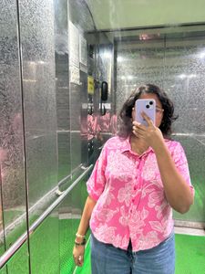 Pink Floral Button-Up Boxy Shirt