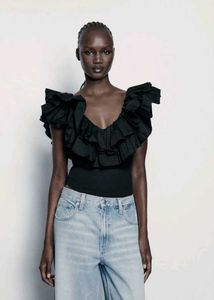 Black Ruffle Neck Top