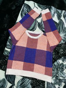 Colorful Plaid Knit Sweater