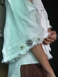 White Textured V-Neck Top