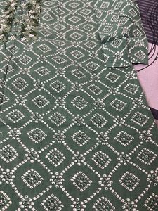 Green Bandhani Print Kurta with Embellished Neckli