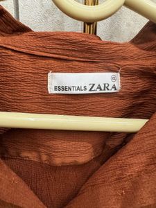 Zara Brown Textured Button-Down Shirt