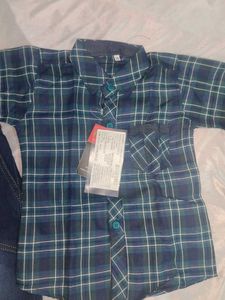 Boys Plaid Shirt and Denim Jeans Set with belt
