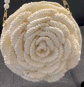 Cream Rose Clutch with Pearl Strap