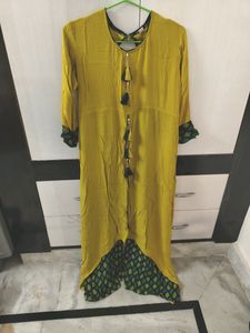 Stylish Yellow Kurti with Tassel Detail