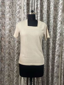 Cream Ribbed Square Neck Top