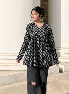 Boho Print V-Neck Kurta Top