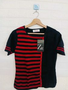 Stylish Red & Black Striped Top