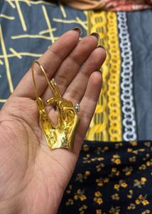 Unique Hand Shaped Gold Tone Earring